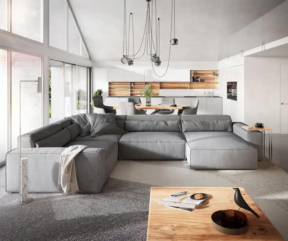 Woonkamerlandschap Sirpio XL 360x260 cm microvezel grijs recamiere variabele Uitverkoop