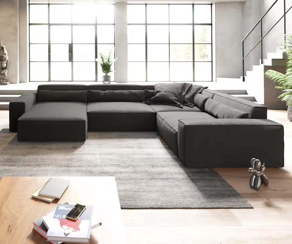 Flitsaanbieding Woonkamerlandschap Sirpio XL 360x260 cm microvezel zwart recamiere variabele