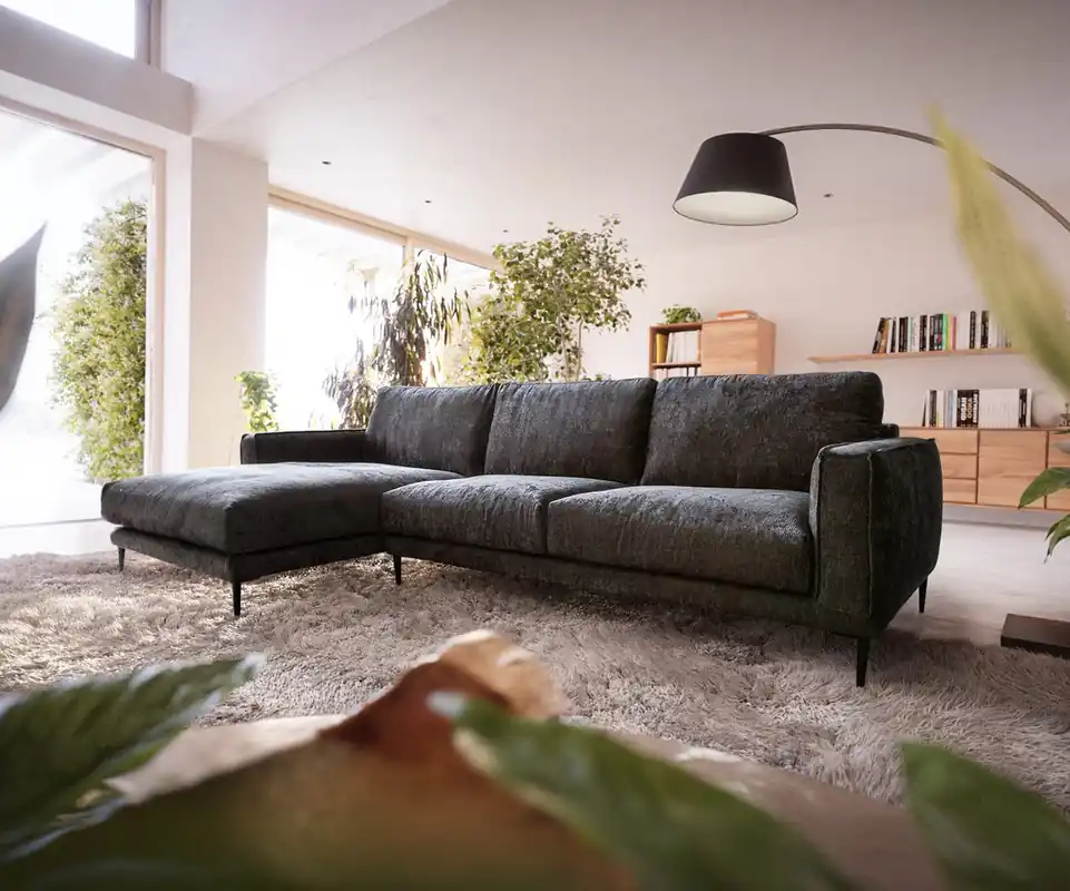 Hoekbank Sottil 290 x 165cm Chenille antraciet recamiere links Weekendaanbieding