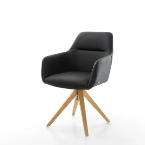 Aanbieding Eetkamerstoel Pejo-Flex echt leer zwart houten frame hoekig natuur 360° draaibaar pocketveer kern