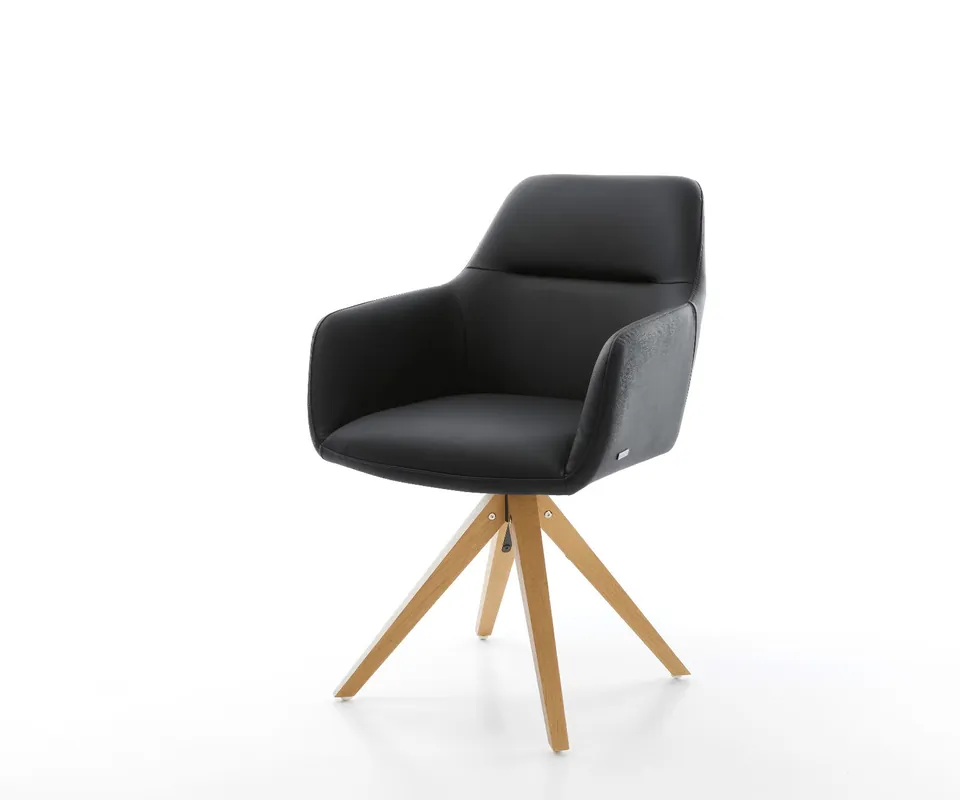 Aanbieding Eetkamerstoel Pejo-Flex echt leer zwart houten frame hoekig natuur 360° draaibaar pocketveer kern