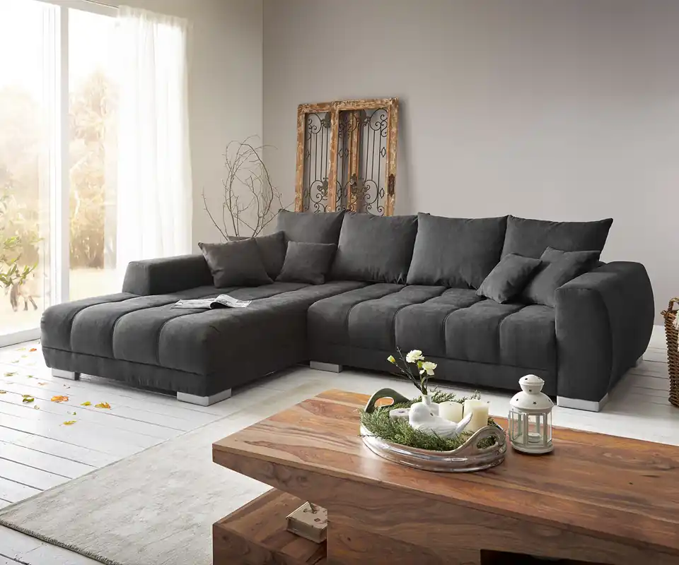Hoge Kwaliteit Hoekbank Josea 300x220 cm microvezel zwart Recamiere links