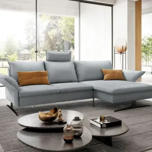 Actieprijs Eckcouch Nerio vlak geweven stof pastelblauw 300 x 190 cm recamière rechts