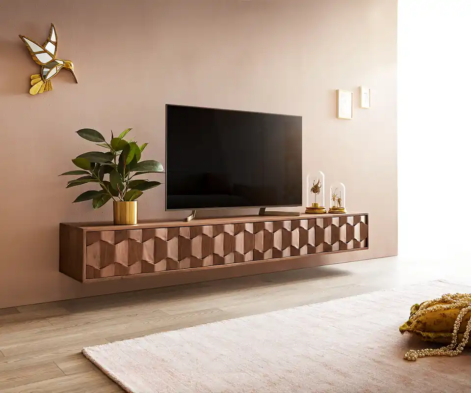Tv-meubel Fevo 200 cm acacia bruin 4 deuren zwevend Op = Op