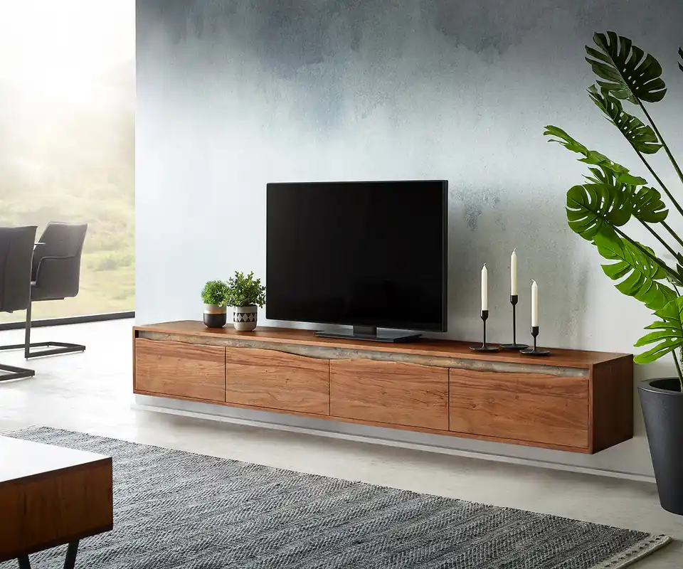 Tv-meubel Stonegrace 220 cm acacia bruin boomkant 4 deuren zwevend Koop Vandaag