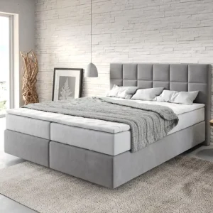 Tijdelijk Beschikbaar Boxspringbed Dream-Fine 160x200 cm Microvezel Grijs met TFK Matras en Visco Topper