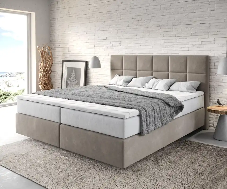 Weekendaanbieding Boxspringbed Dream-Fine 180x200 cm Microvezel Beige met TFK Matras en Visco Topper
