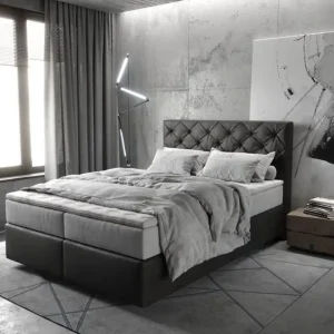 Aanbieding Boxspringbed Dream-Great 140x200 cm Microvezel Antraciet Vintage met TFK Matras en Visco Topper