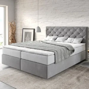 Seizoensaanbieding Boxspringbed Dream-Great 160x200 cm Microvezel Grijs met TFK Matras en Visco Topper