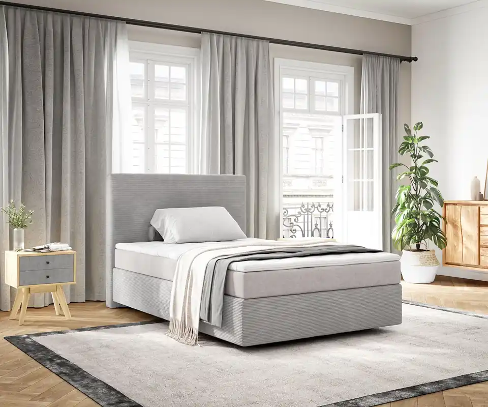 Boxspringbed Dream-Well 120x200 cm Cord Zilvergrijs met Pocketveringmatras en Topper Visco Gratis Retour