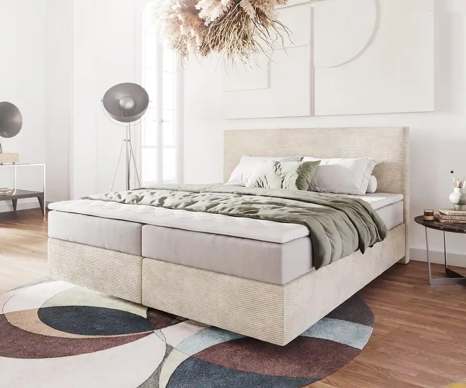 Flitsaanbieding Boxspringbed Dream-Well 180x200 cm Cord Beige met Pocketveringmatras en Topper Visco