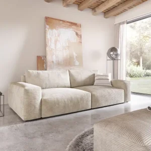 Actieprijs Big-sofa Lanzo XL 270x130 cm corduroy beige met poef