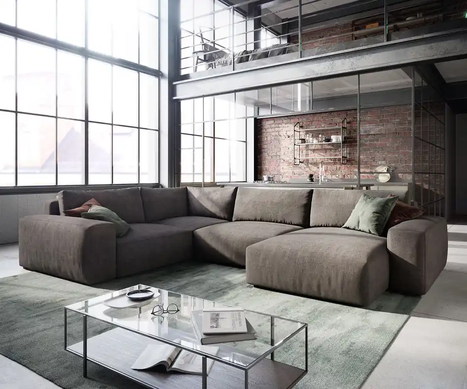 Tijdelijk Beschikbaar Woonkamerlandschap Lanzo XL microvezel kaki bruin 360x260 cm variabele fauteuil