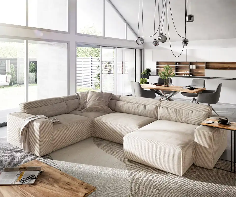 Favoriet Woonkamerlandschap Sirpio 300x210 cm Snoer beige recamiere variabel