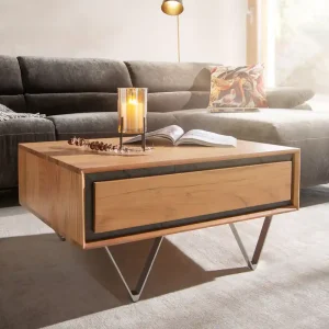 Actieprijs Salontafel Stonegrace 80x60 acacia natuur 2 laden steen fineer V-poot