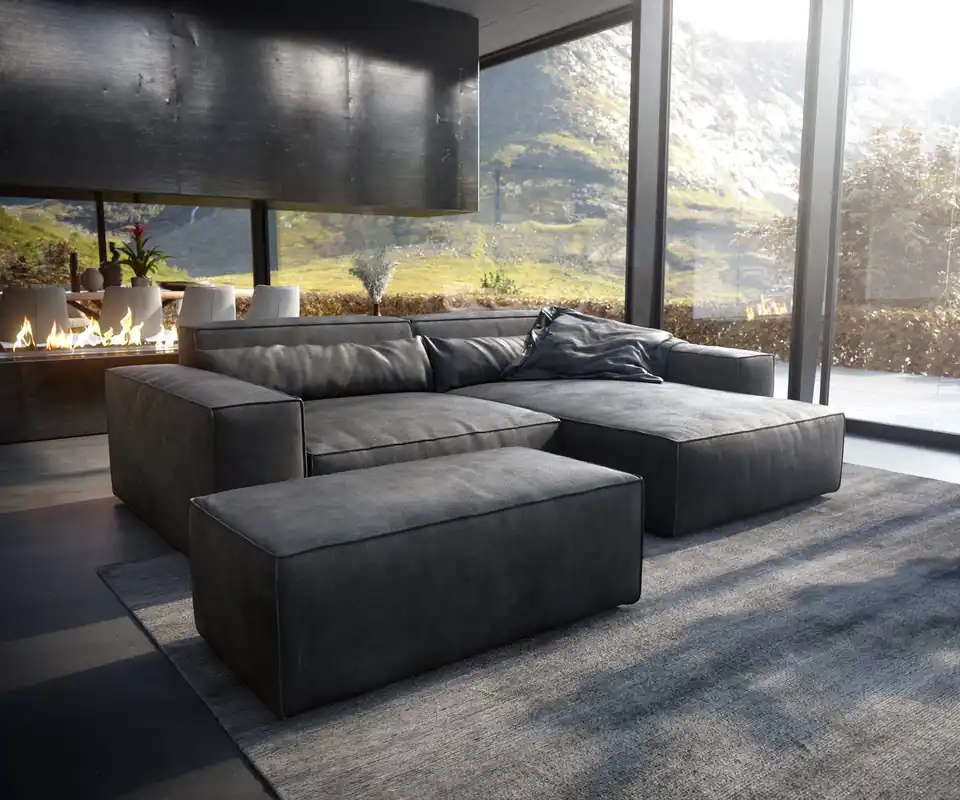 Hoekbank Sirpio XL 270x170 cm kunstleer vintage antraciet variabele rugleuning met kruk Korting