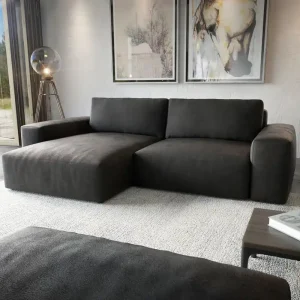 Actieprijs Hoekbank Lanzo XL kunstleer vintage antraciet 270x180 cm variabele rugleuning met poef