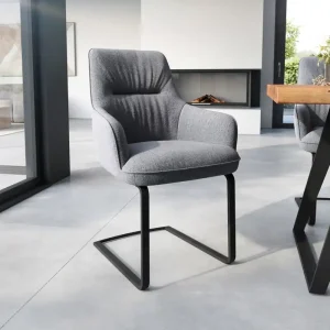 Sledemodel Zelia-Flex met armleuning structuurstof lichtgrijs sledemodel vlak zwart pocketveer kern Premium