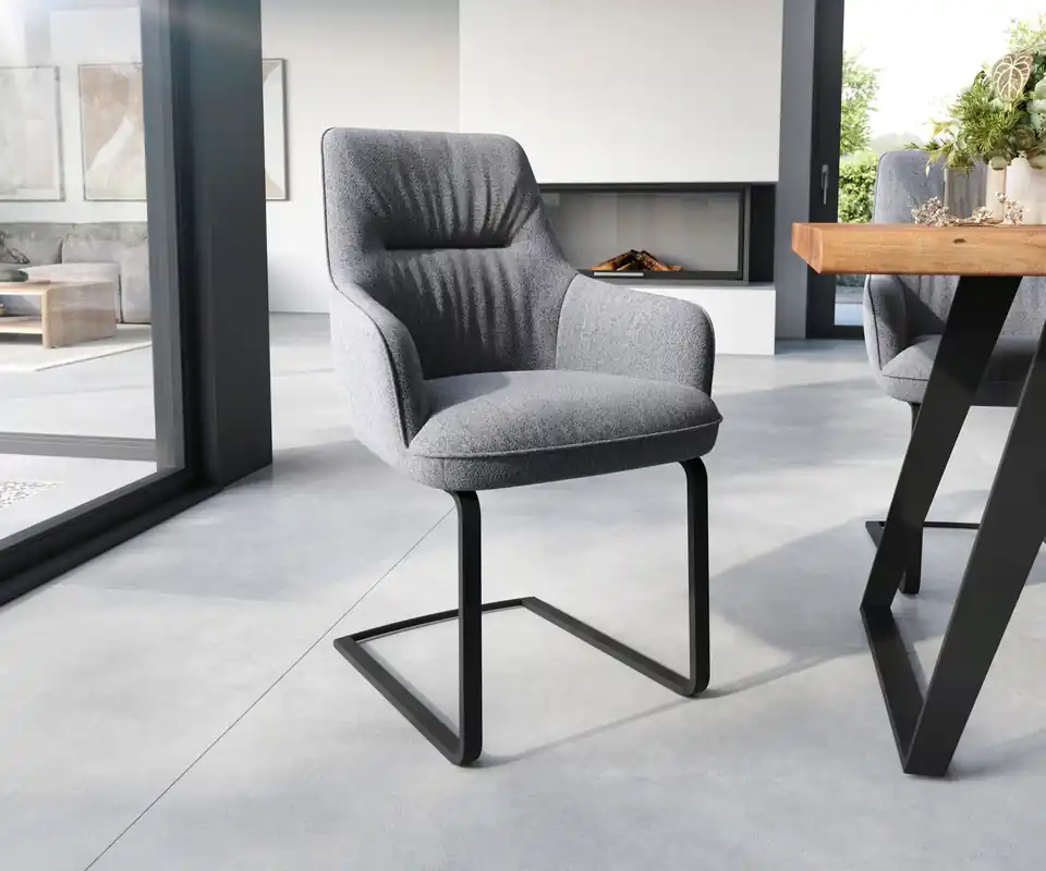 Sledemodel Zelia-Flex met armleuning structuurstof lichtgrijs sledemodel vlak zwart pocketveer kern Premium