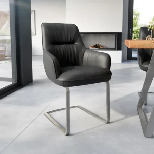 Sledemodel Zelia-Flex met armleuning echt leer zwart sledemodel vlak roestvrij staal pocketveer kern Alleen Vandaag