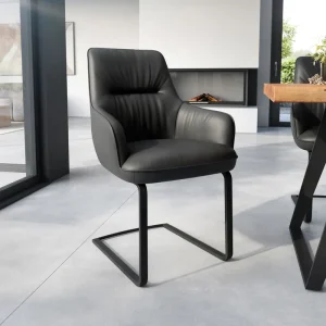 Direct Verzonden Sledemodel Zelia-Flex met armleuning echt leer zwart sledemodel vlak zwart pocketveer kern