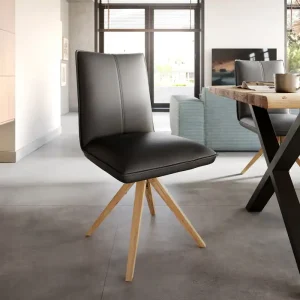 Direct Beschikbaar Eetkamerstoel Lelio-Flex echt leer zwart houten frame hoekig natuur 360° draaibaar pocketveer kern