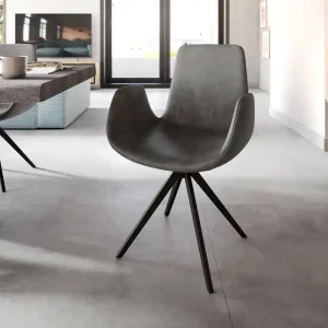 Actieprijs Eetkamerstoel Ilia-Flex met armleuning microvelours antraciet vintage kruisframe hoekig zwart