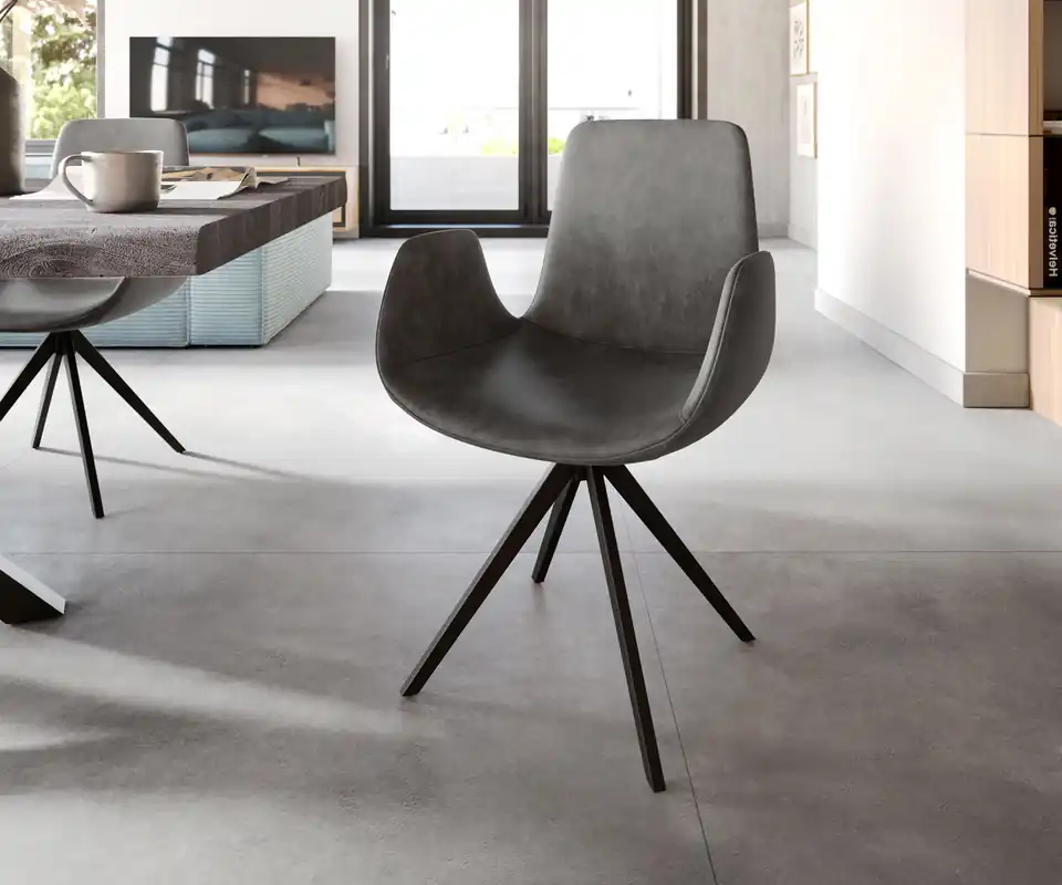 Actieprijs Eetkamerstoel Ilia-Flex met armleuning microvelours antraciet vintage kruisframe hoekig zwart