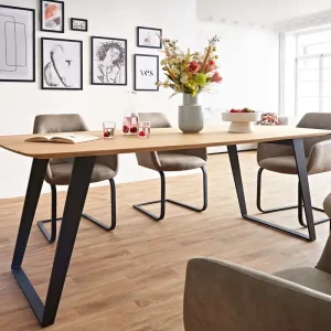 Eettafel Edge Boot 200x100x2,5-3 eiken natuur metaal schuin zwart Schweizer Kante Laatste Kans