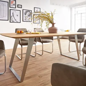 Eettafel Edge Boot 200x100x2,5-3 eiken natuur roestvrij staal schuin Schweizer Kante Gecertificeerd