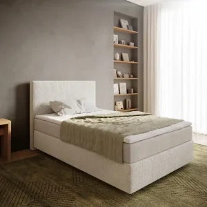 Betaalbaar Boxspringbed Dream-Well 120x200 cm Bouclé Crème-Wit met Pocketveringmatras en Topper Visco