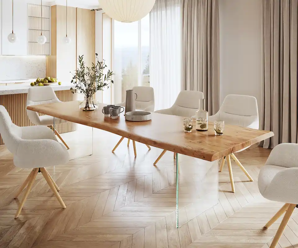 Aanbieding Eettafel Edge 300x100 XL acacia natuur glas