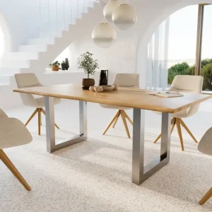 Betaalbaar Eettafel Edge 200x100x2,5-3 eiken natuur roestvrijstaal breed
