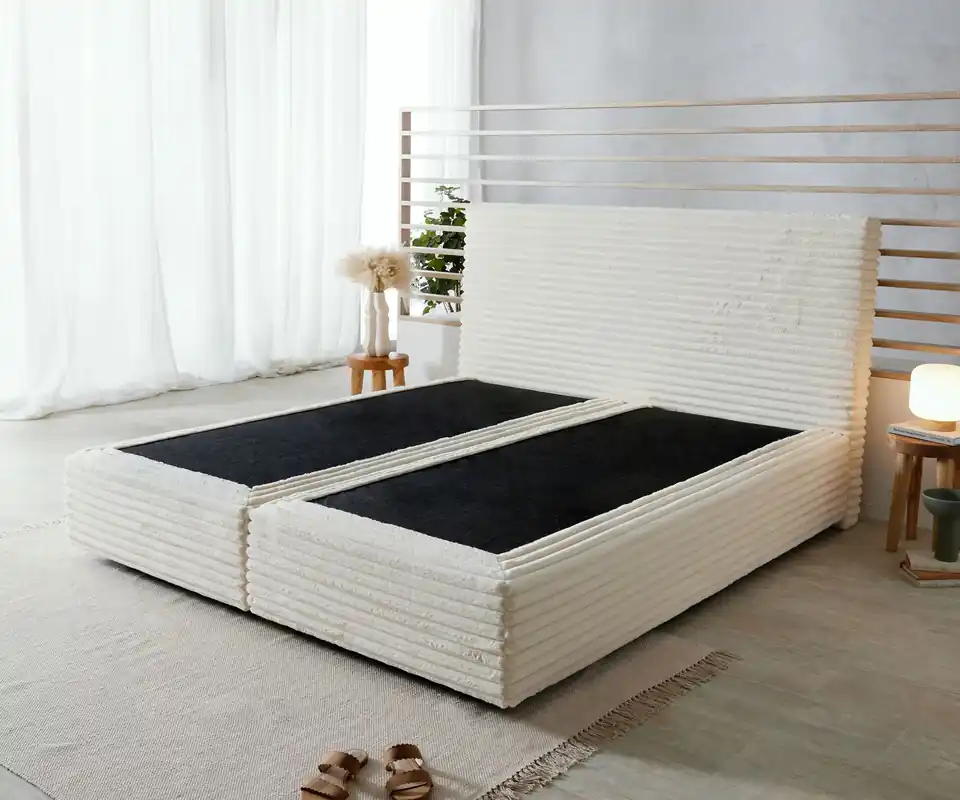 Boxspring frame Dream-Well pluche corduroy beige 180x200 cm Superprijs