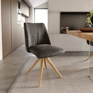 Bestseller Draaistoel Elso-Flex microvelours antraciet vintage houten frame hoekig natuur 360° draaibaar pocketveer kern