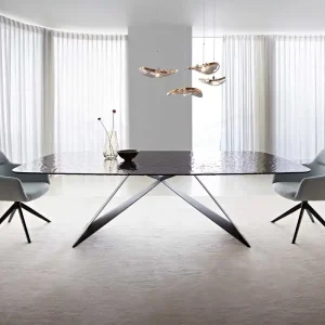 Aanbieding Eetkamertafel Edge Boot 240x120 Glas smelten rokerig zwart 3D-Relief V-frame vlak staal zwart