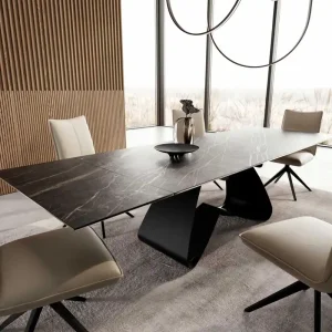 Aanbieding Eetkamertafel Edge 200-300x100 keramiek Laminam®Noir Desir bruin W-frame zwart uitschuifbaar