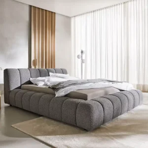 Betrouwbaar Bedframe Cutio 140x200 cm bouclé zilvergrijs gestoffeerd bedframe