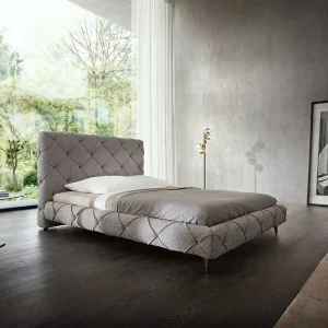 Bedframe Nayara 140x200 cm bouclé zilvergrijs gestoffeerd Exclusieve Aanbieding