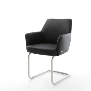 Actieprijs Sledemodel Xana-Flex met armleuning echt leer zwart sledemodel rond roestvrij staal pocketveer kern