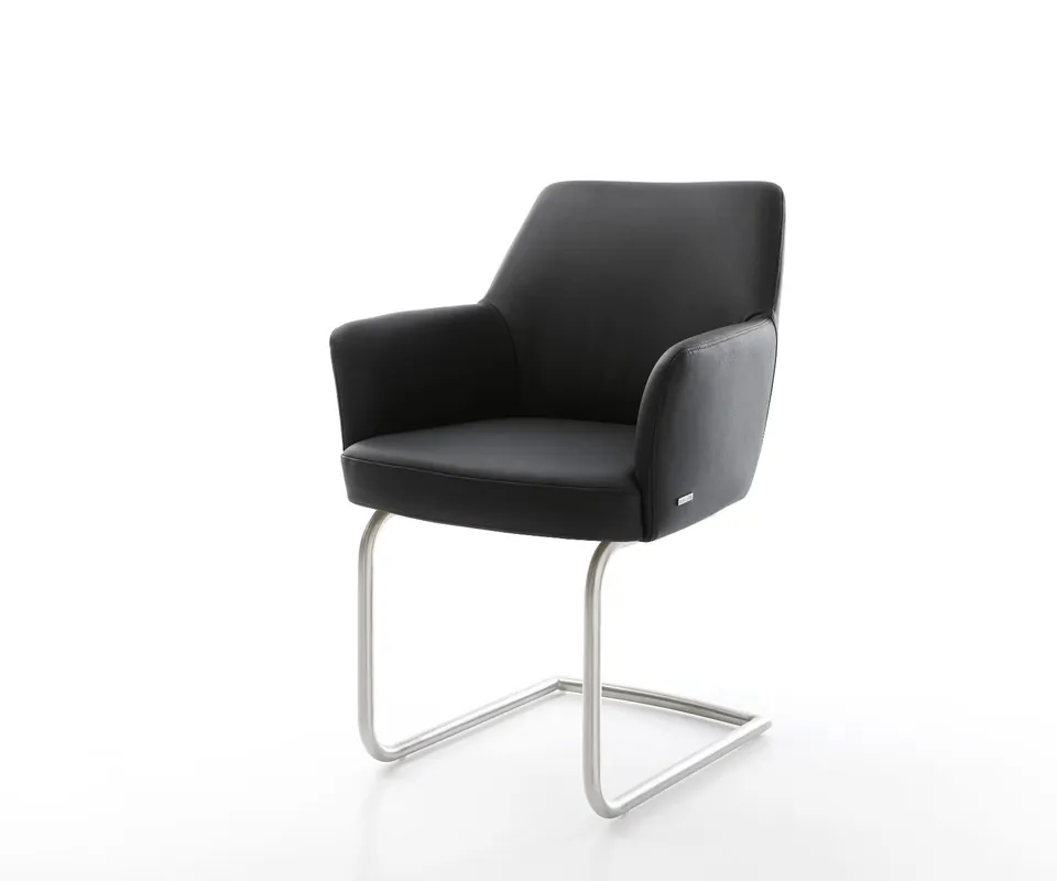 Actieprijs Sledemodel Xana-Flex met armleuning echt leer zwart sledemodel rond roestvrij staal pocketveer kern