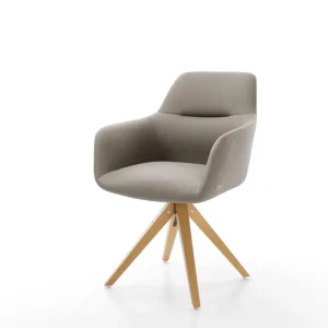 Aanbieding Eetkamerstoel Pejo-Flex echt leer mud houten frame hoekig natuur 360° draaibaar pocketveer kern