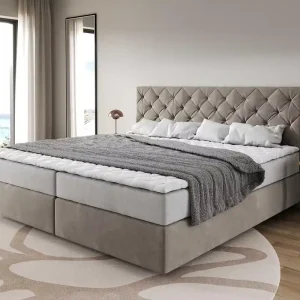 Betrouwbaar Boxspring bed Dream-Great Microvezel beige 200x200 cm met pocketveringmatras en visco-topper