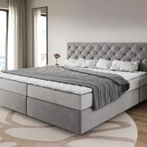 Voordeelprijs Boxspring bed Dream-Great Microvezel grijs 200x200 cm met pocketveringmatras en visco-topper