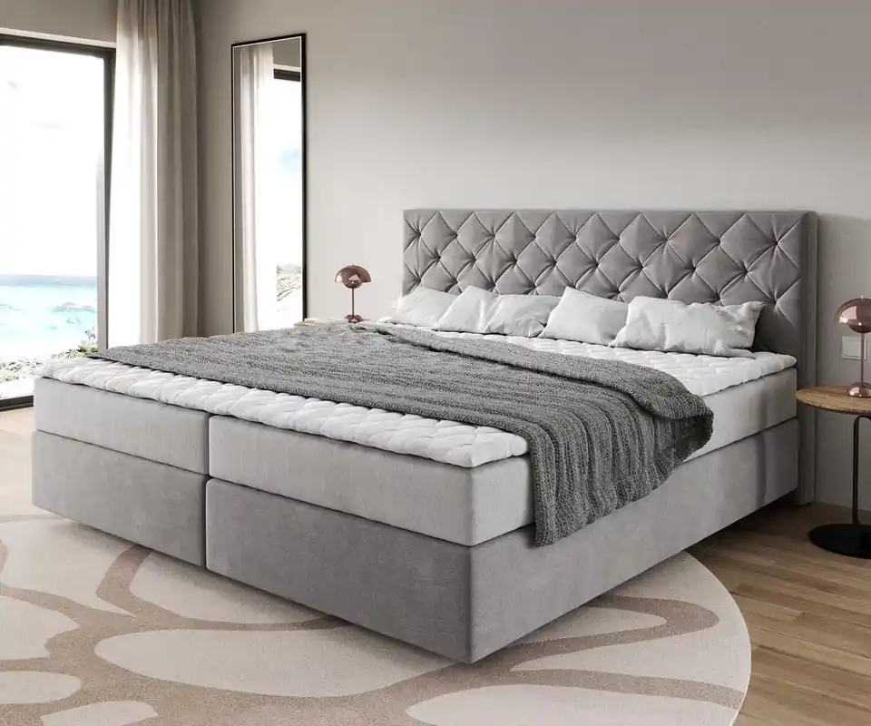 Voordeelprijs Boxspring bed Dream-Great Microvezel grijs 200x200 cm met pocketveringmatras en visco-topper