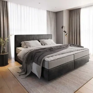 Tijdelijk Beschikbaar Boxspring bed Dream-Well Microvezel antraciet vintage 200x200 cm met pocketveringmatras en Visco topper
