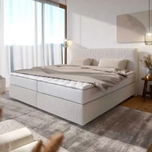 Snelle Levering Boxspringbed Dream-Well Bouclé crèmewit 200x200 cm met pocketveringmatras en Visco topper