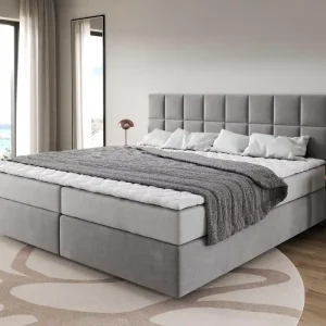 Speciale Aanbieding Boxspringbed Dream-Fine microvezel grijs 200x200 cm met pocketveringmatras en Visco topper