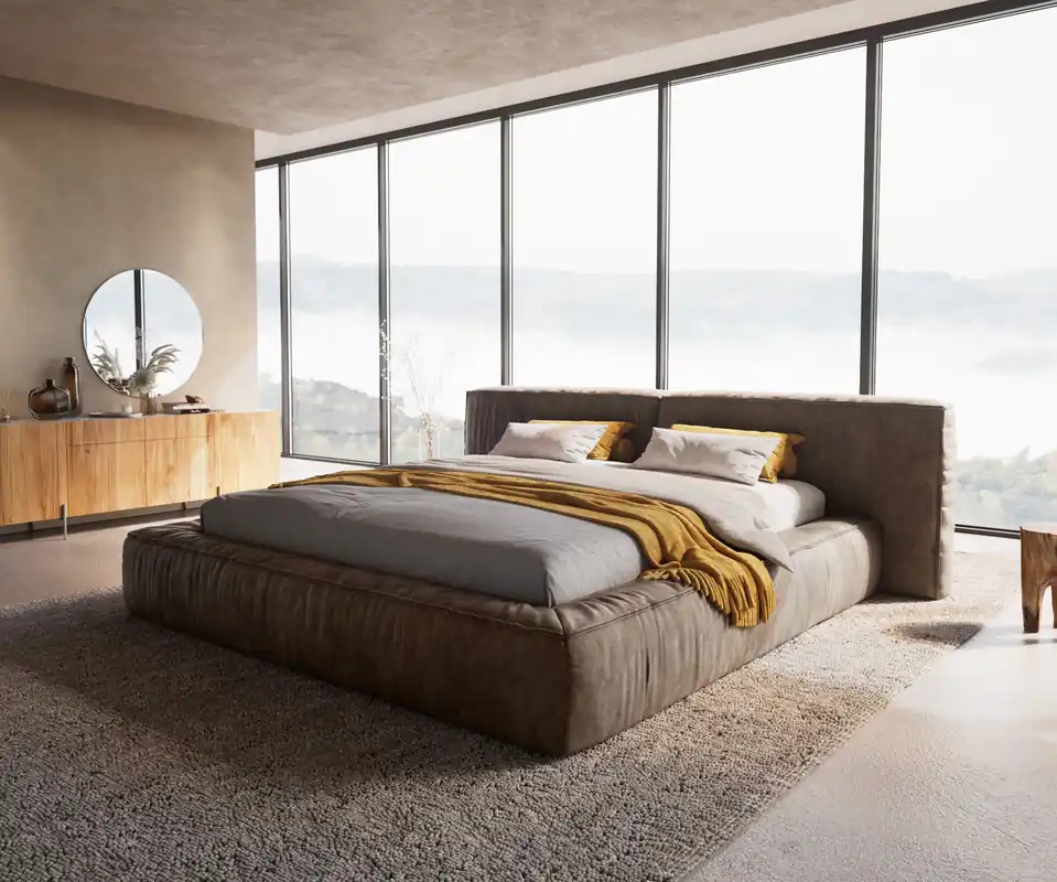 Veilige Betaling Gestoffeerd-bedframe Coperti 180x200 cm microvezel taupe vintage