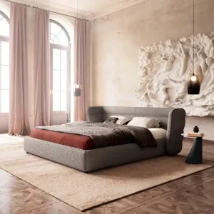 Tijdelijk Beschikbaar Gestoffeerd bedframe Simea 180x200 cm Bouclé zilvergrijs